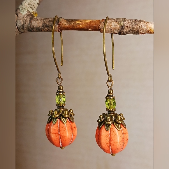 Hand Crafted Jewelry - Handmade Pumpkin Dangle Earrings